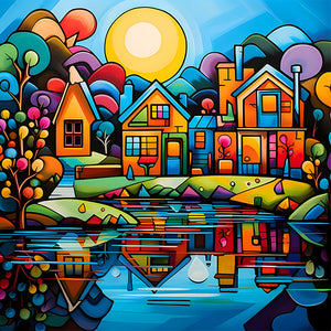 Colorful House 40*40CM(Canvas) Full Round Drill Diamond Painting