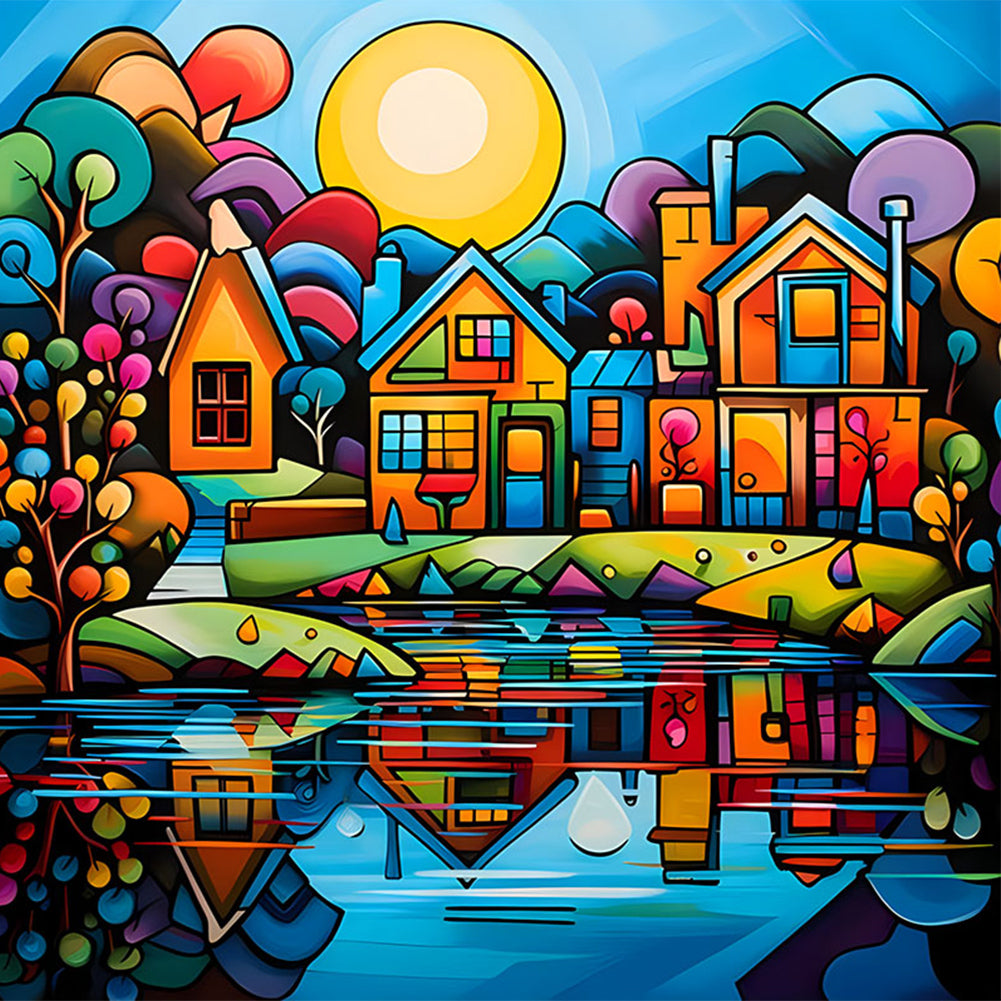 Colorful House 40*40CM(Canvas) Full Round Drill Diamond Painting