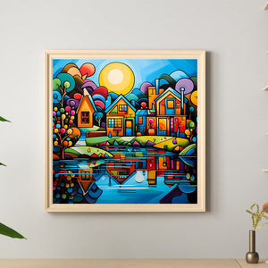 Colorful House 40*40CM(Canvas) Full Round Drill Diamond Painting