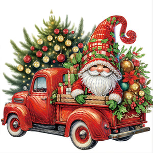 Gnome And Christmas Tree On A Truck 40*40CM(Canvas) Partial Special Shaped Drill Diamond Painting