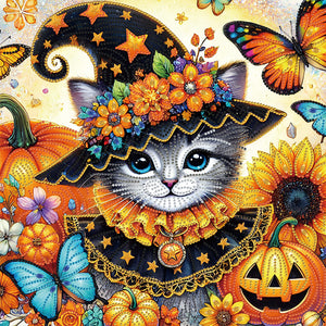 Halloween Cat 40*40CM(Canvas) Partial Special Shaped Drill Diamond Painting