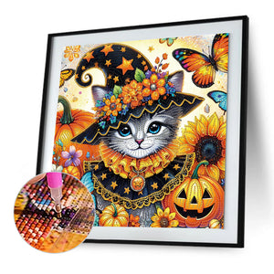 Halloween Cat 40*40CM(Canvas) Partial Special Shaped Drill Diamond Painting