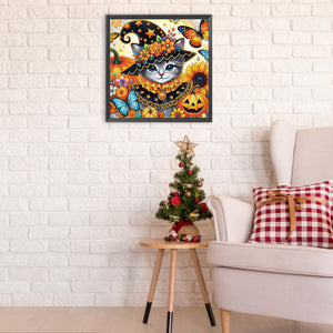 Halloween Cat 40*40CM(Canvas) Partial Special Shaped Drill Diamond Painting