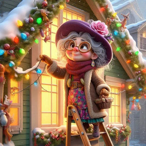 Grandma Preparing Christmas Decorations 40*40CM(Canvas) Full Round Drill Diamond Painting
