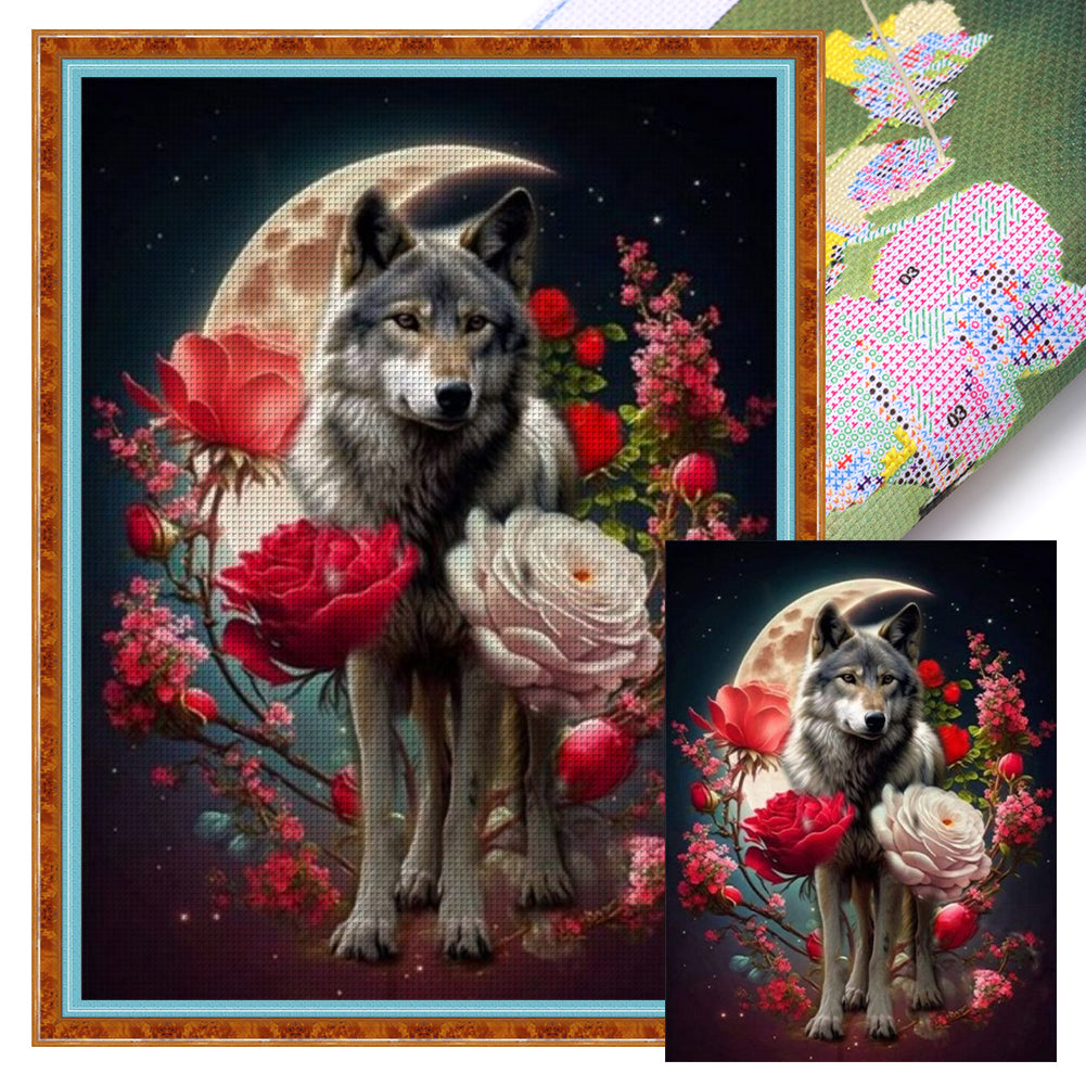Yishu - Wolf And Flower - 40*53CM 11CT 3 Stamped Cross Stitch
