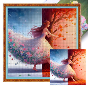 Yishu - Four Seasons Girl - 50*50CM 11CT 3 Stamped Cross Stitch