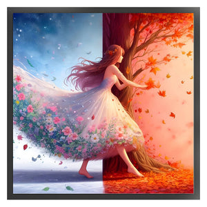 Yishu - Four Seasons Girl - 50*50CM 11CT 3 Stamped Cross Stitch