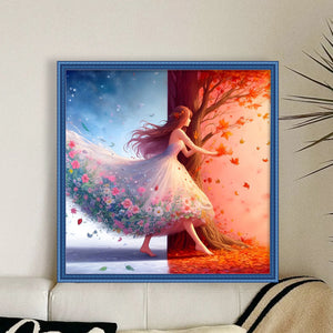 Yishu - Four Seasons Girl - 50*50CM 11CT 3 Stamped Cross Stitch