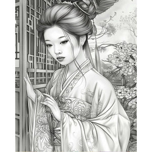 Black And White Floral Girl 40*50CM(Canvas) Full Round Drill Diamond Painting