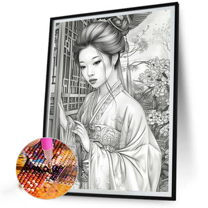 Black And White Floral Girl 40*50CM(Canvas) Full Round Drill Diamond Painting