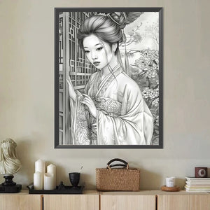 Black And White Floral Girl 40*50CM(Canvas) Full Round Drill Diamond Painting