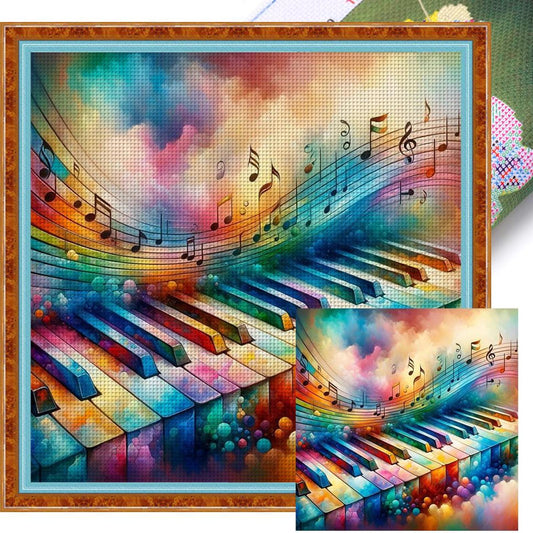 Colorful Piano - Full 11CT Stamped Cross Stitch 40x40CM - Yishu