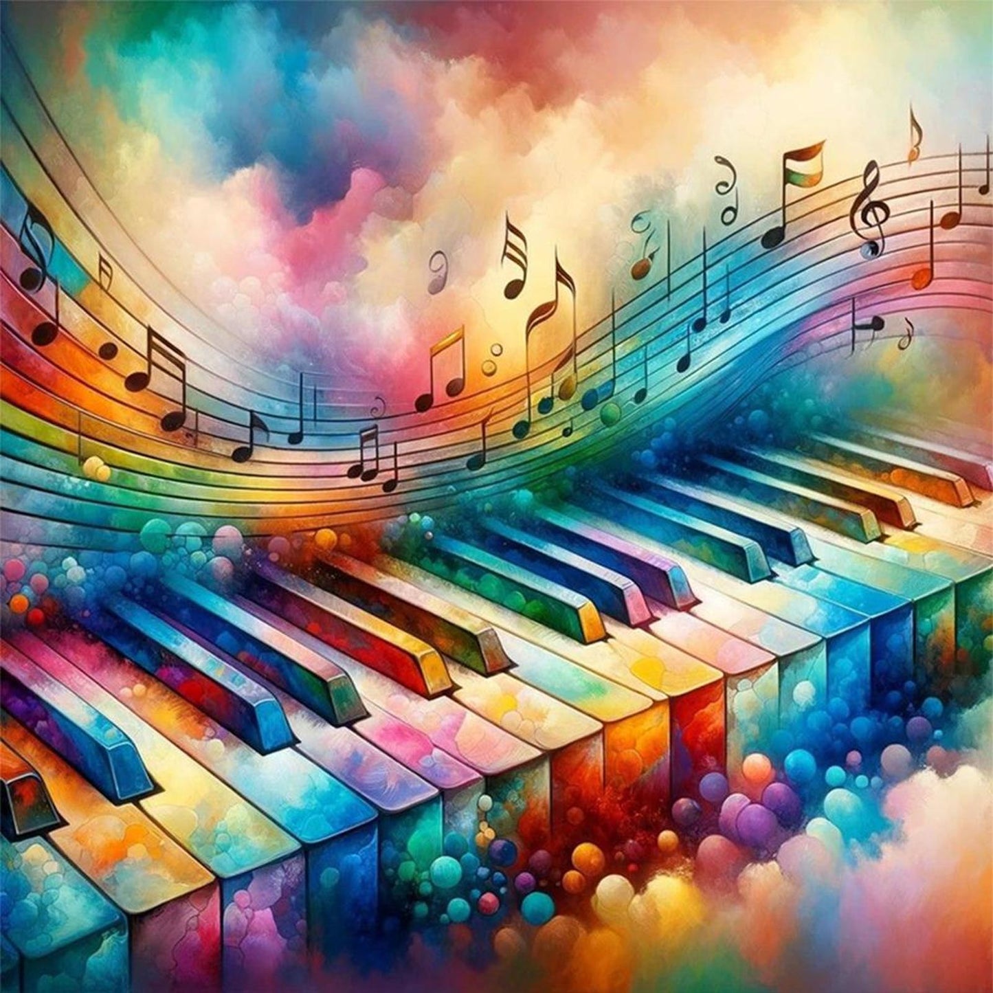 Colorful Piano - Full 11CT Stamped Cross Stitch 40x40CM - Yishu