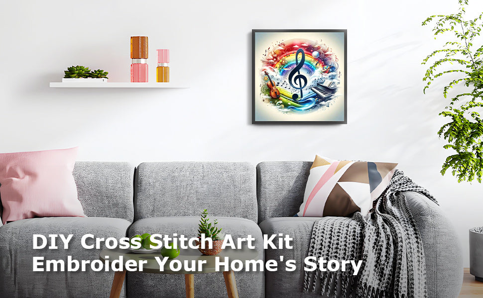 Colorful Music Notes - Full 11CT Stamped Cross Stitch 40x40CM - Yishu