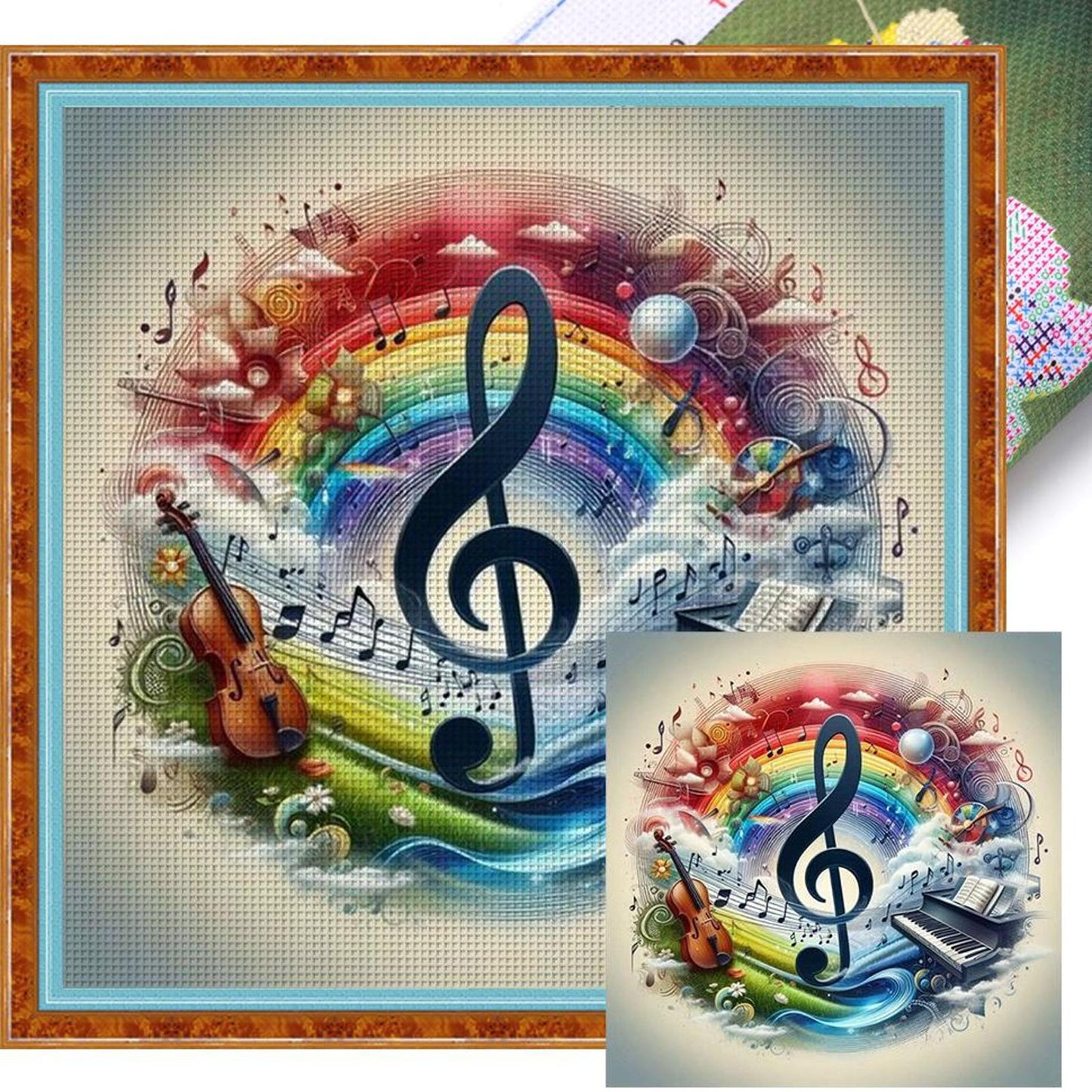 Colorful Music Notes - Full 11CT Stamped Cross Stitch 40x40CM - Yishu