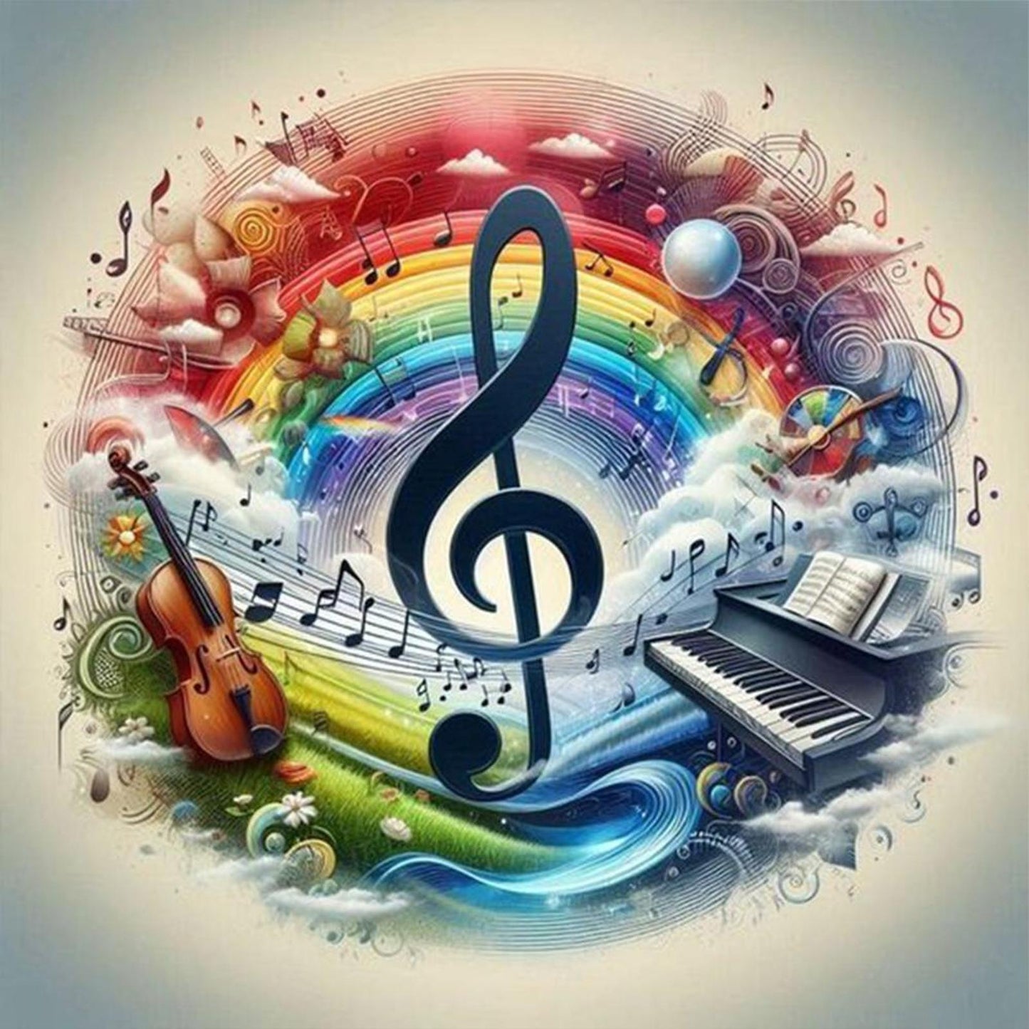 Colorful Music Notes - Full 11CT Stamped Cross Stitch 40x40CM - Yishu