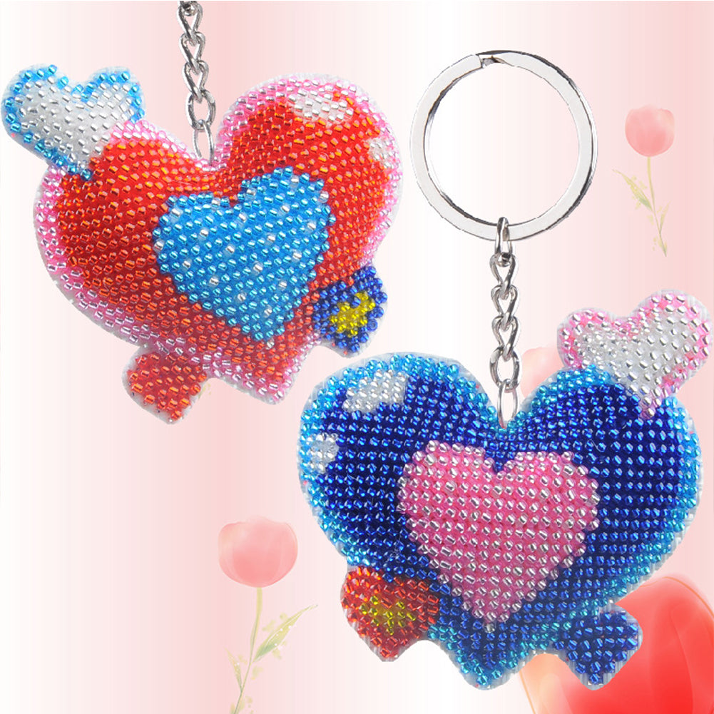 Heart Cross Stitch Bead Keychain Beadwork Embroidery Keychain for Adults