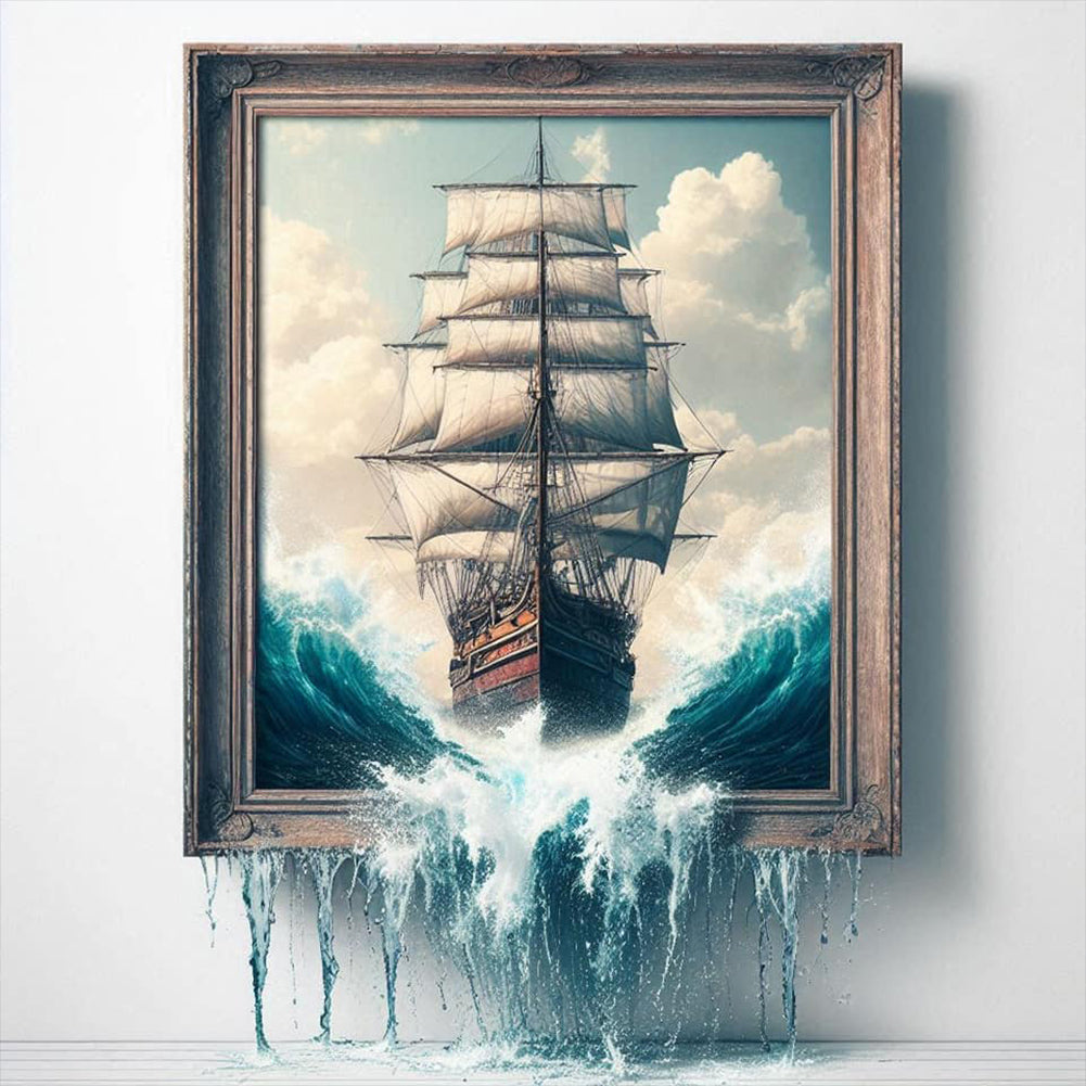 3D Sailboat Frame 40*40CM(Canvas) Full Round Drill Diamond Painting