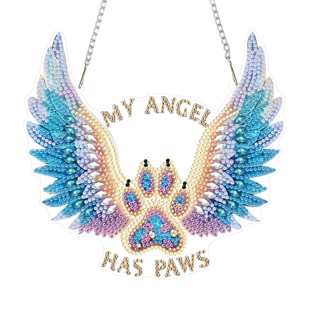 Acrylic Special Shape Winged Dog Paw DIY Diamond Art Pendant Kit for Wall Window