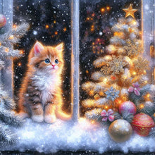 Load image into Gallery viewer, Christmas Snowy Night Kitten 40*40CM(Picture) Full Round Drill Diamond Painting
