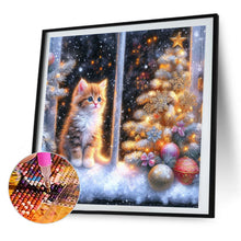 Load image into Gallery viewer, Christmas Snowy Night Kitten 40*40CM(Picture) Full Round Drill Diamond Painting
