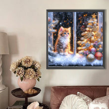 Load image into Gallery viewer, Christmas Snowy Night Kitten 40*40CM(Picture) Full Round Drill Diamond Painting
