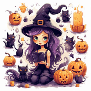Pumpkin Witch Girl 30*30CM(Canvas) Full Round Drill Diamond Painting