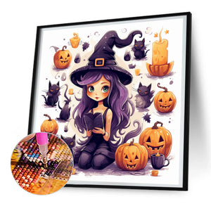Pumpkin Witch Girl 30*30CM(Canvas) Full Round Drill Diamond Painting