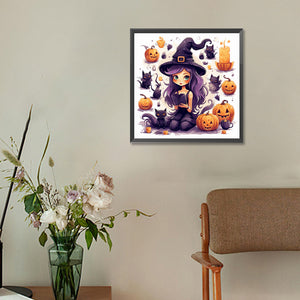 Pumpkin Witch Girl 30*30CM(Canvas) Full Round Drill Diamond Painting