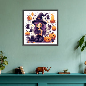 Pumpkin Witch Girl 30*30CM(Canvas) Full Round Drill Diamond Painting