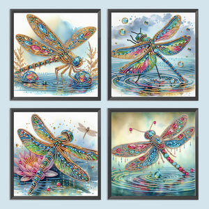 4PCS Dragonfly 30*30CM(Canvas) Partial Special Shaped Drill Diamond Painting