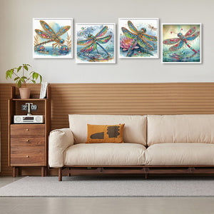 4PCS Dragonfly 30*30CM(Canvas) Partial Special Shaped Drill Diamond Painting