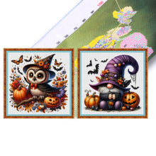 Load image into Gallery viewer, Huancan - Halloween Pumpkin Owl/Gnome - 30*30CM 18CT 2 Stamped Cross Stitch
