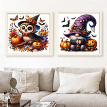 Load image into Gallery viewer, Huancan - Halloween Pumpkin Owl/Gnome - 30*30CM 18CT 2 Stamped Cross Stitch
