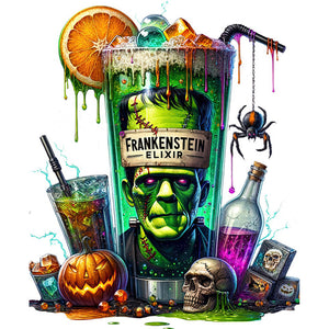 Huancan - Halloween Wine Glass And Pumpkin - 50*50CM 14CT 2 Stamped Cross Stitch