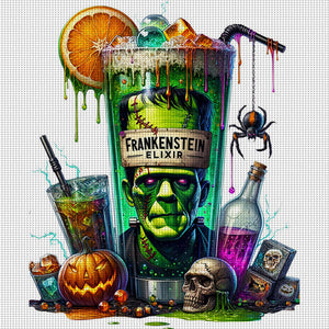 Huancan - Halloween Wine Glass And Pumpkin - 50*50CM 14CT 2 Stamped Cross Stitch