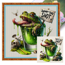 Load image into Gallery viewer, Huancan - Frog Wine Glass - 50*50CM 14CT 2 Stamped Cross Stitch
