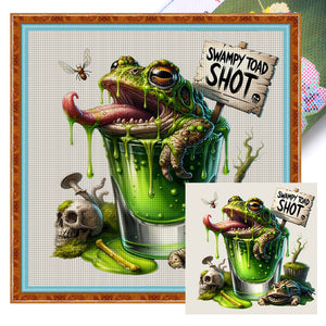 Huancan - Frog Wine Glass - 50*50CM 14CT 2 Stamped Cross Stitch