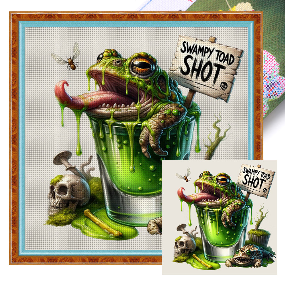 Huancan - Frog Wine Glass - 50*50CM 14CT 2 Stamped Cross Stitch