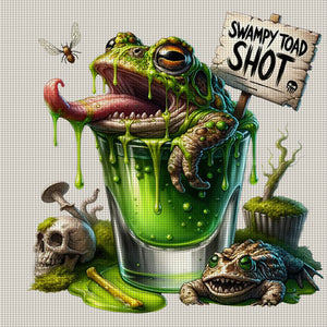 Huancan - Frog Wine Glass - 50*50CM 14CT 2 Stamped Cross Stitch
