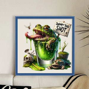 Huancan - Frog Wine Glass - 50*50CM 14CT 2 Stamped Cross Stitch