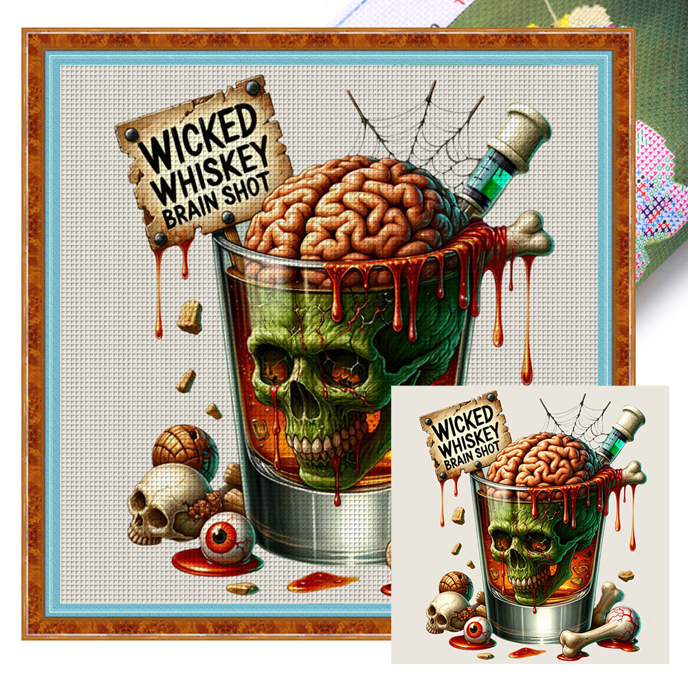 Huancan - Skull Wine Glass - 50*50CM 14CT 2 Stamped Cross Stitch