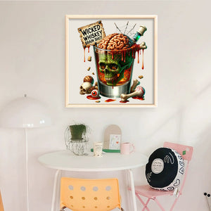 Huancan - Skull Wine Glass - 50*50CM 14CT 2 Stamped Cross Stitch