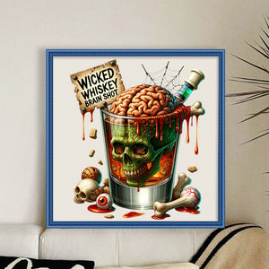 Huancan - Skull Wine Glass - 50*50CM 14CT 2 Stamped Cross Stitch