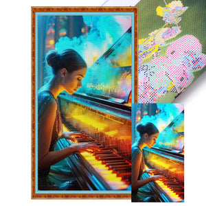 Huancan - Girl Playing The Piano - 40*70CM 14CT 2 Stamped Cross Stitch