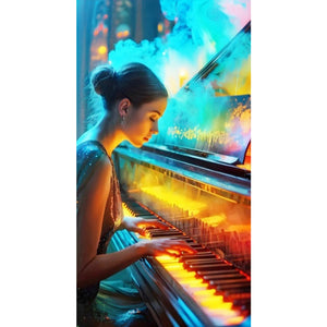 Huancan - Girl Playing The Piano - 40*70CM 14CT 2 Stamped Cross Stitch