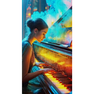 Huancan - Girl Playing The Piano - 40*70CM 14CT 2 Stamped Cross Stitch