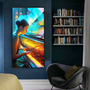 Huancan - Girl Playing The Piano - 40*70CM 14CT 2 Stamped Cross Stitch