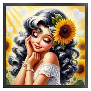 Huancan - Sunflower And Girl - 50*50CM 16CT 2 Stamped Cross Stitch