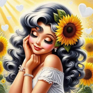 Huancan - Sunflower And Girl - 50*50CM 16CT 2 Stamped Cross Stitch